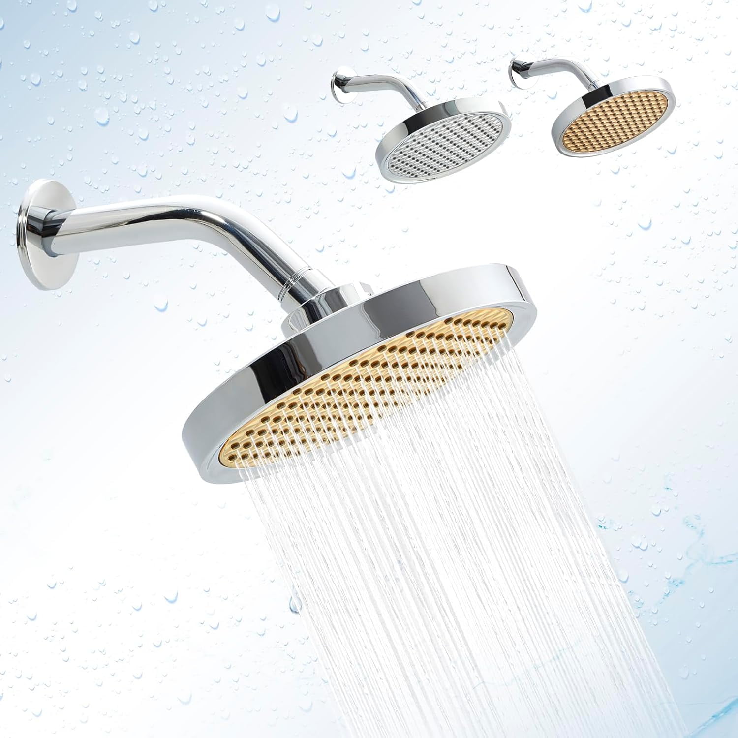 Shower Head 6 Inch High Pressure Rain Shower Head,Fixed Showerhead with Imitation Leather Surface Design, Easy to Clean,Replacement for Bath Shower Head (Gold)