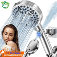 thumbnail image 1 of High Pressure Handheld Shower Head, 4.8" Large Panel Rain Shower Head with 9 Spray Modes, One-Touch Pause Button, Long Hose and Adjustable Bracket for Bathroom Cleaning and Pet Bath, 1 of 8