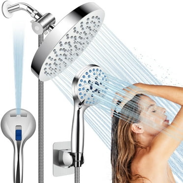 Shower Head, 8" High Pressure Rain Showerhead Combo, Adjustable Stainless Steel Polished Chrome Rain Shower Head with Durable Nozzles