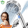 thumbnail image 1 of High Pressure Handheld Shower Head, 4.8" Large Panel Rain Shower Head with 9 Spray Modes, One-Touch Pause Button, Long Hose and Adjustable Bracket for Bathroom Cleaning and Pet Bath, 1 of 7