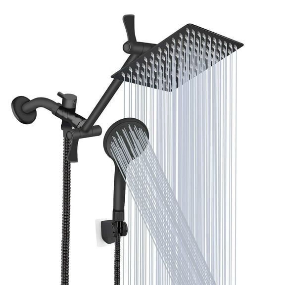 Shower Head, 8'' High Pressure Rainfall/Handheld Shower Combo with 11'' Extension Arm, 9 Settings, Anti-leak Shower Head with Holder, Height/Angle Adjustable, Chrome, Matte Black