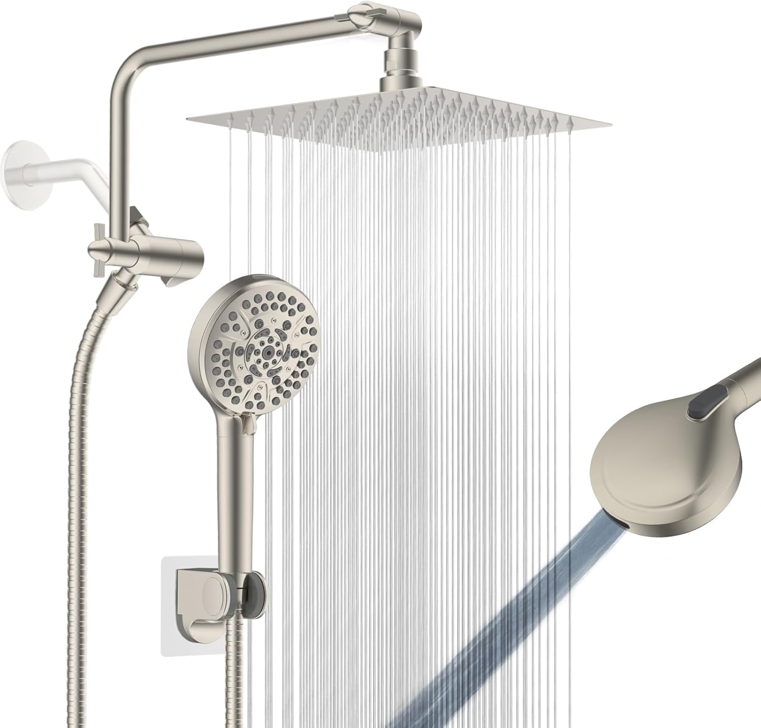 Shower Head, 8" High Pressure Rainfall Shower Combo with 10-Spray ...