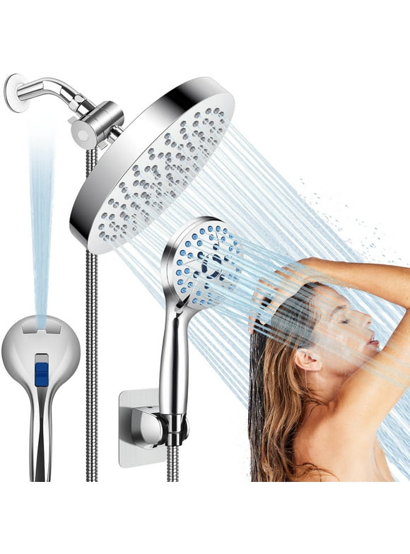 Shower Head, 8" High Pressure Shower Head, Adjustable Stainless Steel Polished Chrome Rain Shower Head with Durable Nozzles