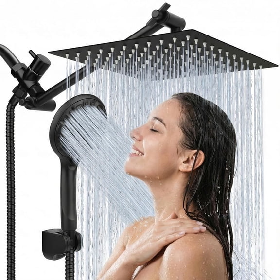 Shower Head 8'' High Rainfall Head/handheldbo With 11'' Extension Arm 9 Settings Anti-leak Holder Height/angle Adjustable Matte Black