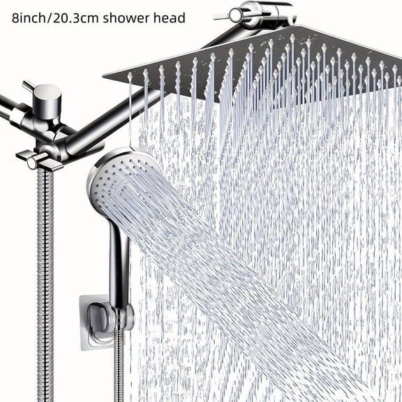 Shower Head, 8 Rain Shower Head/Handheld Shower Combination with 11 Extended Arm, Adjustable Leak Proof Shower Head with Stand/Hose, Height/Angle Adjustable