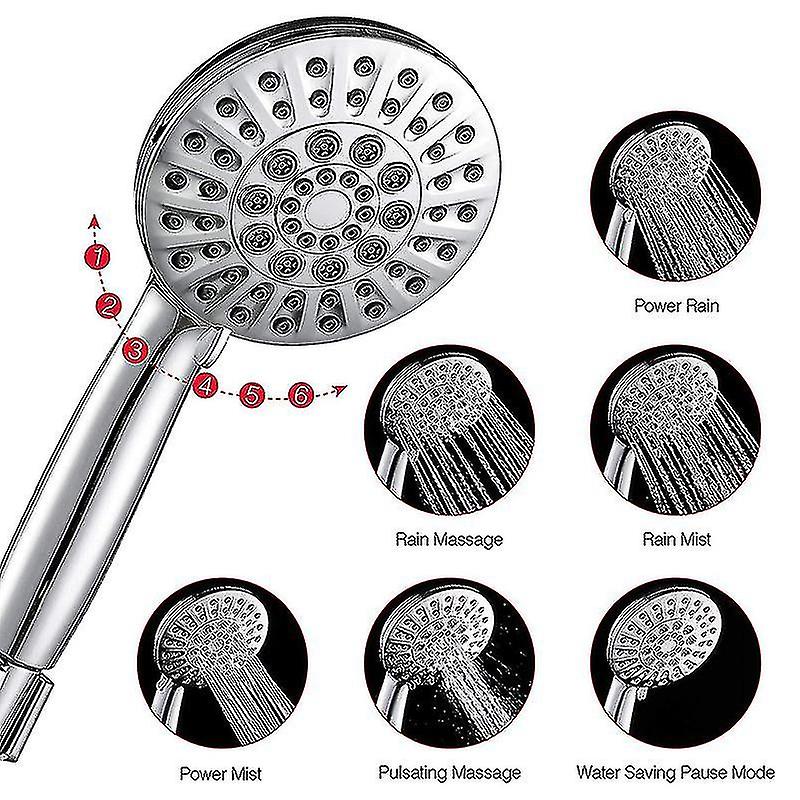 Shower Head, ChromePlated Hand Shower, 6 Nozzles, Bathroom Bathtub