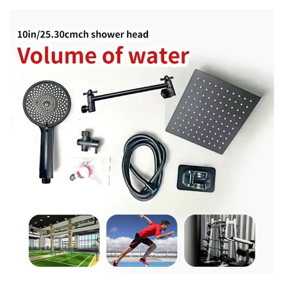 Shower Head Combination 8/10 Inch, Triple Function Rain Shower Head Kit, Stainless Steel Adjustable Extension Arm, High Pressure Shower System with Long Hose