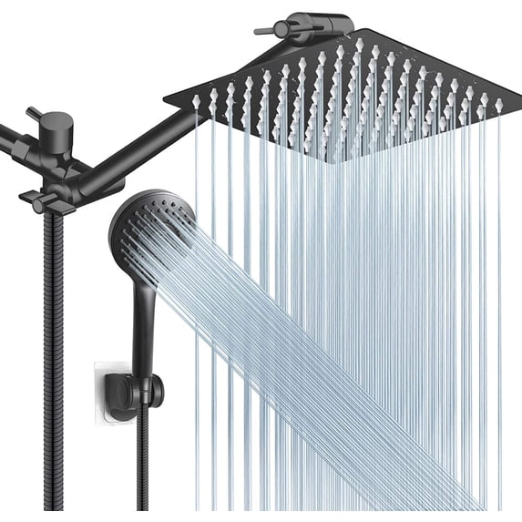 Shower Head Combo,10 Inch High Pressure Rain Shower Head with 11 in Adjustable Extension Arm and 5 Settings Handheld,Powerful Shower Spray Against Low Pressure Water with Long Hose