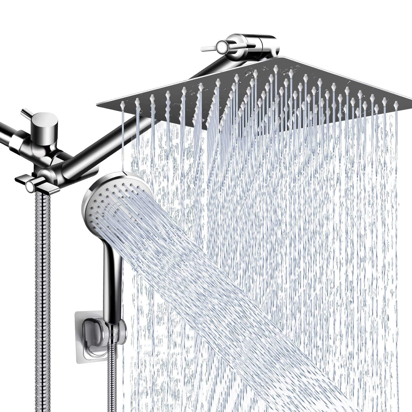 Shower Head Combo 10 Inch High Rain With 11 In Adjustable Extension Arm And 5 Settings Handheld Spray Against Low Water Long Hose