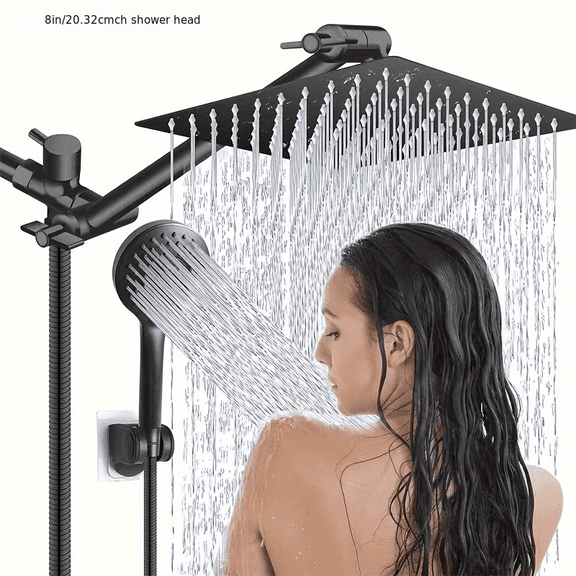 Shower Head Combo, 8/10/12 Inch High Pressure Rain Shower Head With 13 Inch Adjustable Extension Arm And 6 Settings Handheld, Shower Spray Against Low Pressure Water With Long Hose
