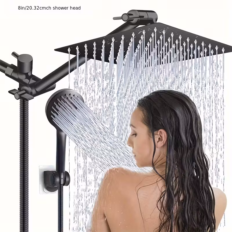 Shower Head Combo, 8/10/12 Inch High Pressure Rain Shower Head With 13 Inch Adjustable Extension Arm And 6 Settings Handheld, Shower Spray Against Low Pressure Water With Long Hose