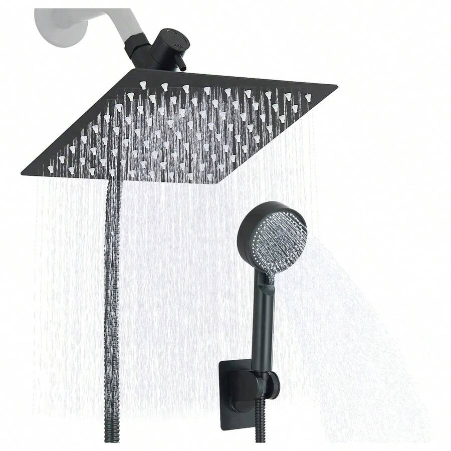 Shower Head Combo,8/10/12" Rain Square Shower Head  With 9 Inch Adjustable Extension Arm And 3 Settings Handheld Spray,150cm Long Hose