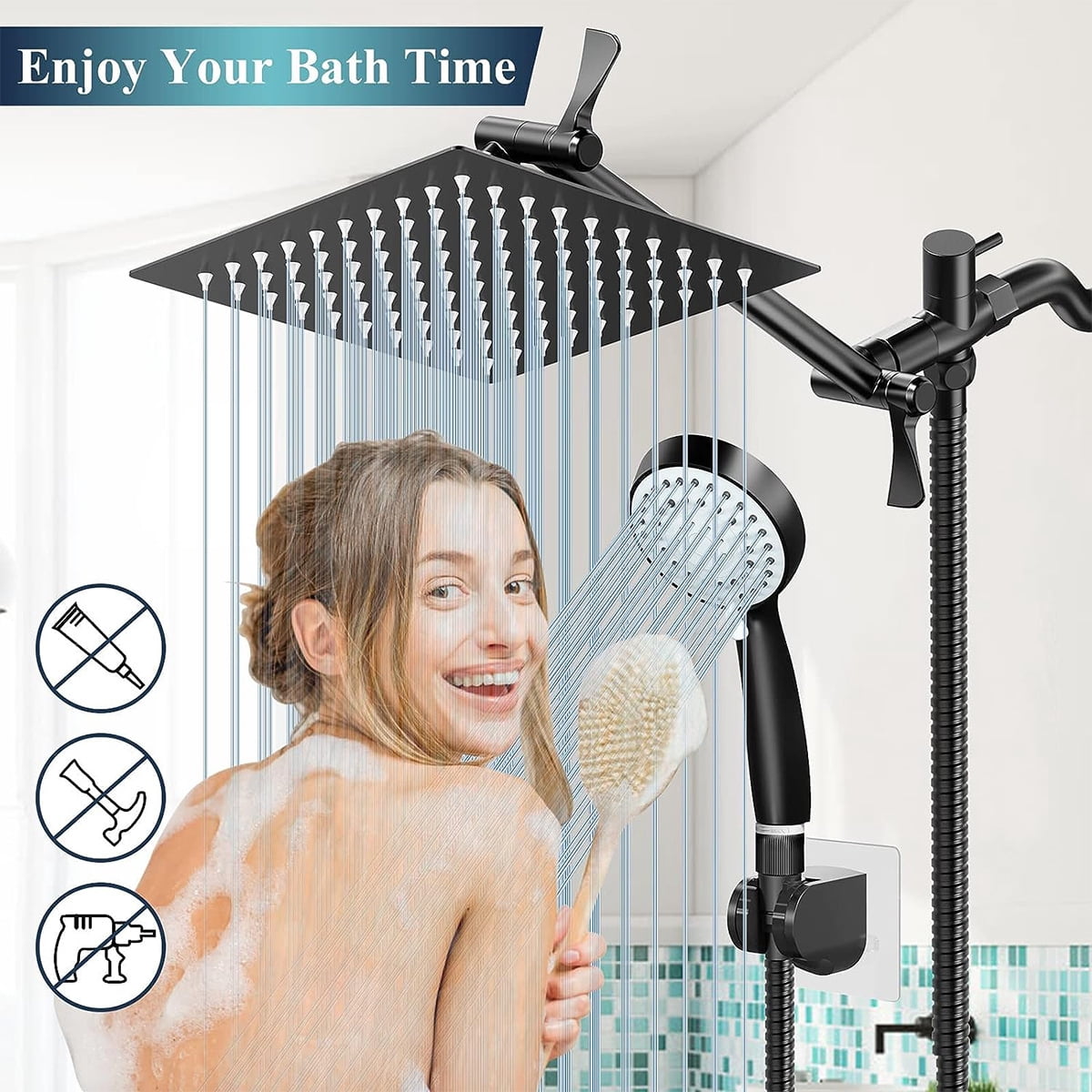 Shower Head Combo,8 Inch High Pressure Rain Shower Head with Adjustable ...