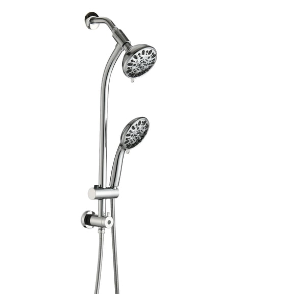 Shower Head Combo System with 5 Inch Rain Shower and 7-Spray Handheld, 26 Inch Adjustable Stainless Steel Slide Bar, No-Tool Installation, WaterSense 1.8GPM, Chrome Finish for Bathroom