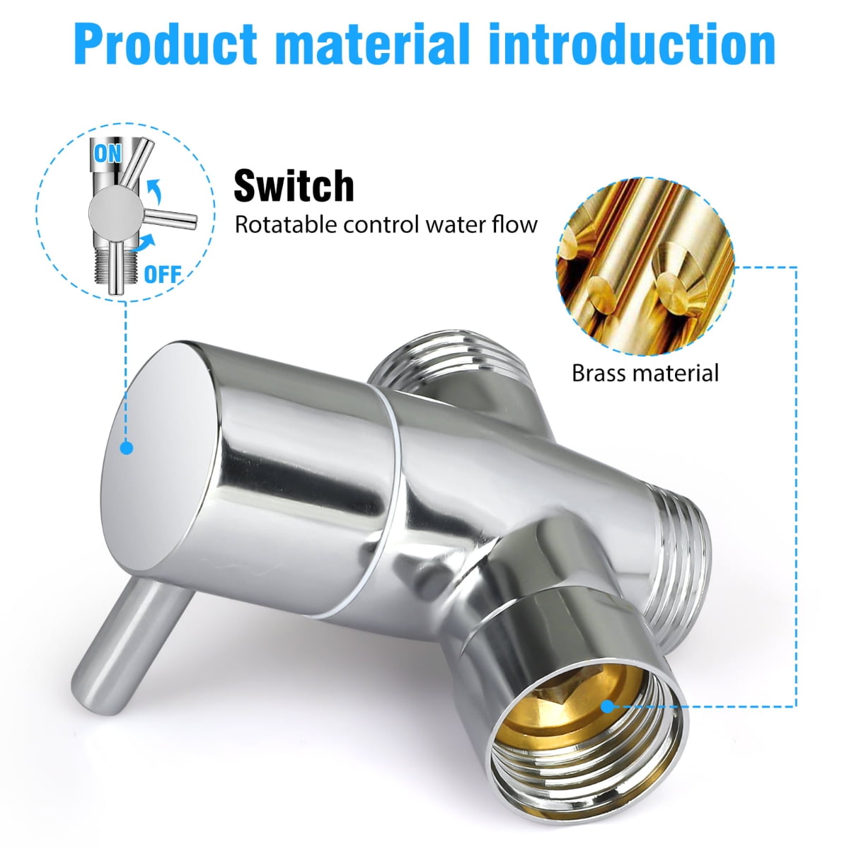 Shower Head Diverter Valve, G1/2 inch, Solid BrassShower Arm Diverter ValveFor Handheld Shower Heads and Fixed Nozzles, Universal Shower System Replacement Parts