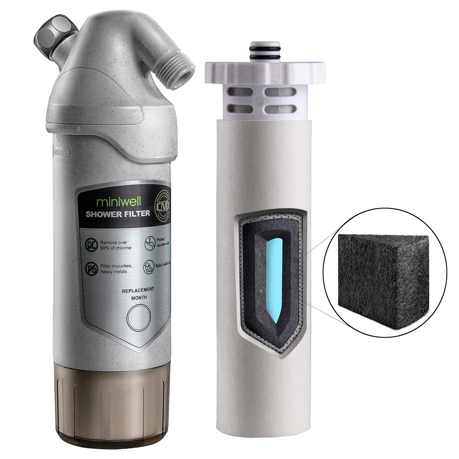 Miniwell High Output Shower Filter for Hard Water and Chlorine Removal