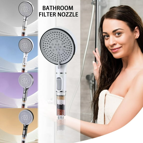 Shower Head, Filtered Shower Head, Ion Drops Shower Head, Adjust Flow, High Pressure Water Flow and Multiple Spray Modes Shower Head with Filter White