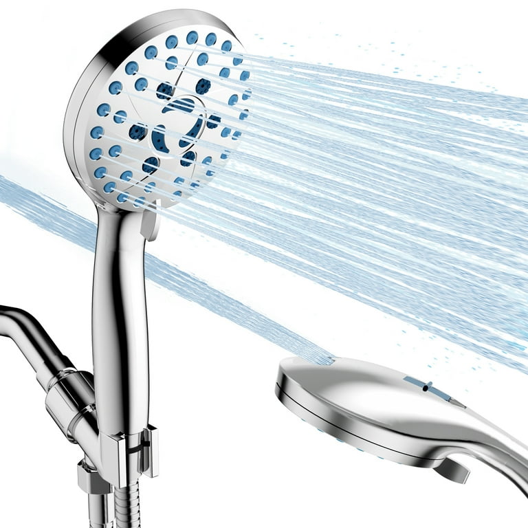 Shower Head with Handheld, 7 Spray Settings High Pressure Handheld Shower Head with 59" Stainless Steel Hose and Adjustable Bracket, Built-in Power Spray to Clean Corner, Tub, Tile and Pets, Chrome
