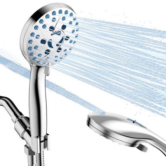Cshidworld Shower Head with Handheld, 7 Spray Settings High Pressure Handheld Shower Head with 59" Stainless Steel Hose, Built-in Power Spray to Clean Corner, Tub, Tile and Pets, Chrome