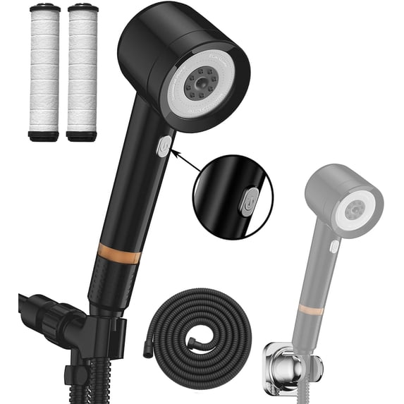 Shower Head with Handheld, High Pressure HeadS Pause Switch 4 Spray Modes Filter Showerhead 79 in Hose, Adhesive Wall Mount,Bracket and Replace (black)