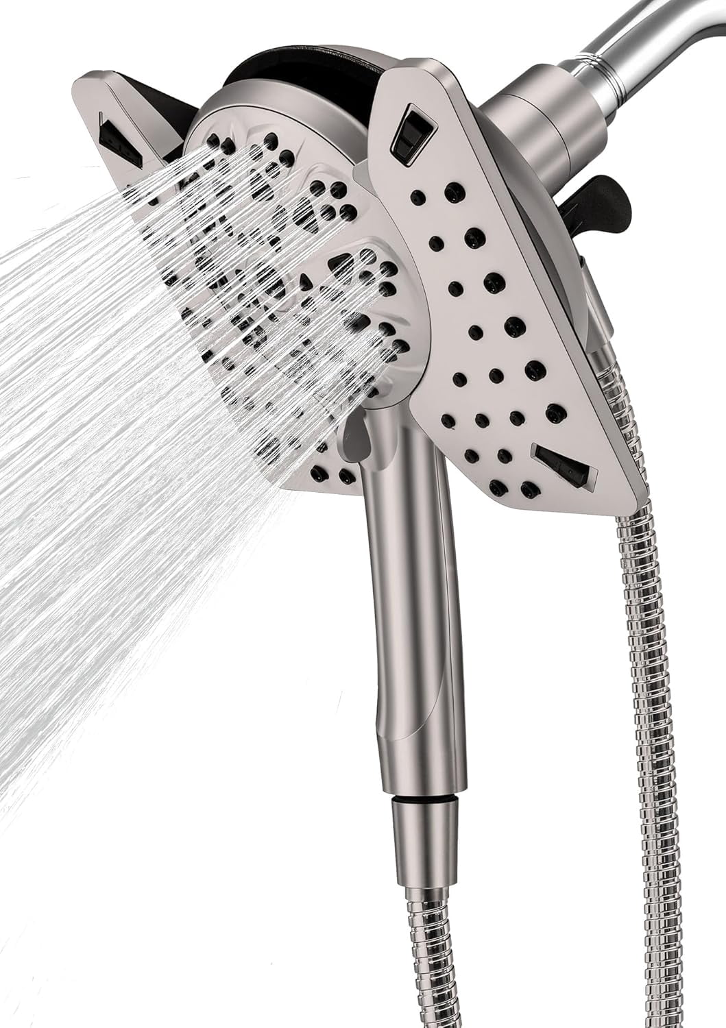 Shower Head with Handheld High Pressure, Rain Shower Head with Fixed Showerhead and 9 Sprays Handheld Shower, Detachable 2-IN-1 Shower head with 59" Rotatable Stainless Steel Hose (Brushed Nickel)