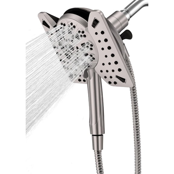 Shower Head with Handheld High Pressure, Rain Shower Head with Fixed Showerhead and 9 Sprays Handheld Shower, Detachable 2-IN-1 Shower head with 59" Rotatable Stainless Steel Hose (Brushed Nickel)