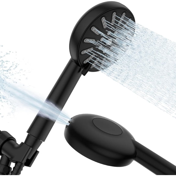 Shower Head with Handheld High Pressure Shower Head 8 Spray Modes Powerful Shower Jet Includes 59-Inch Stainless Steel Shower Hose & Adjustable Bracket Handheld Shower Head SH101(Black)