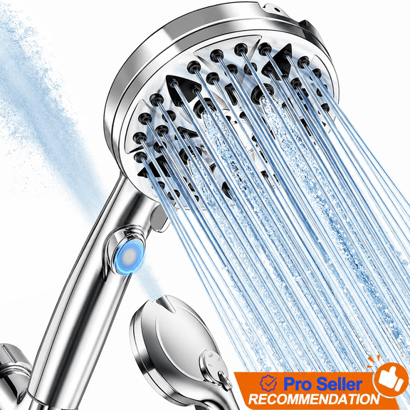 Shower Head - 9-Mode High Pressure Handheld Shower Head with Water Stop Button, Shower Head with Ultra-long Stainless Steel Hose, 9 Spray Settings