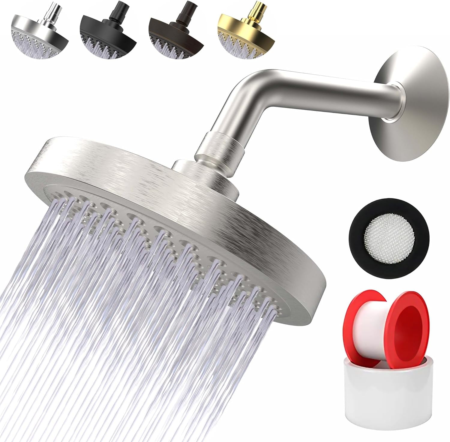 Brushed Nickel 6-Inch High Pressure Rain Shower Head