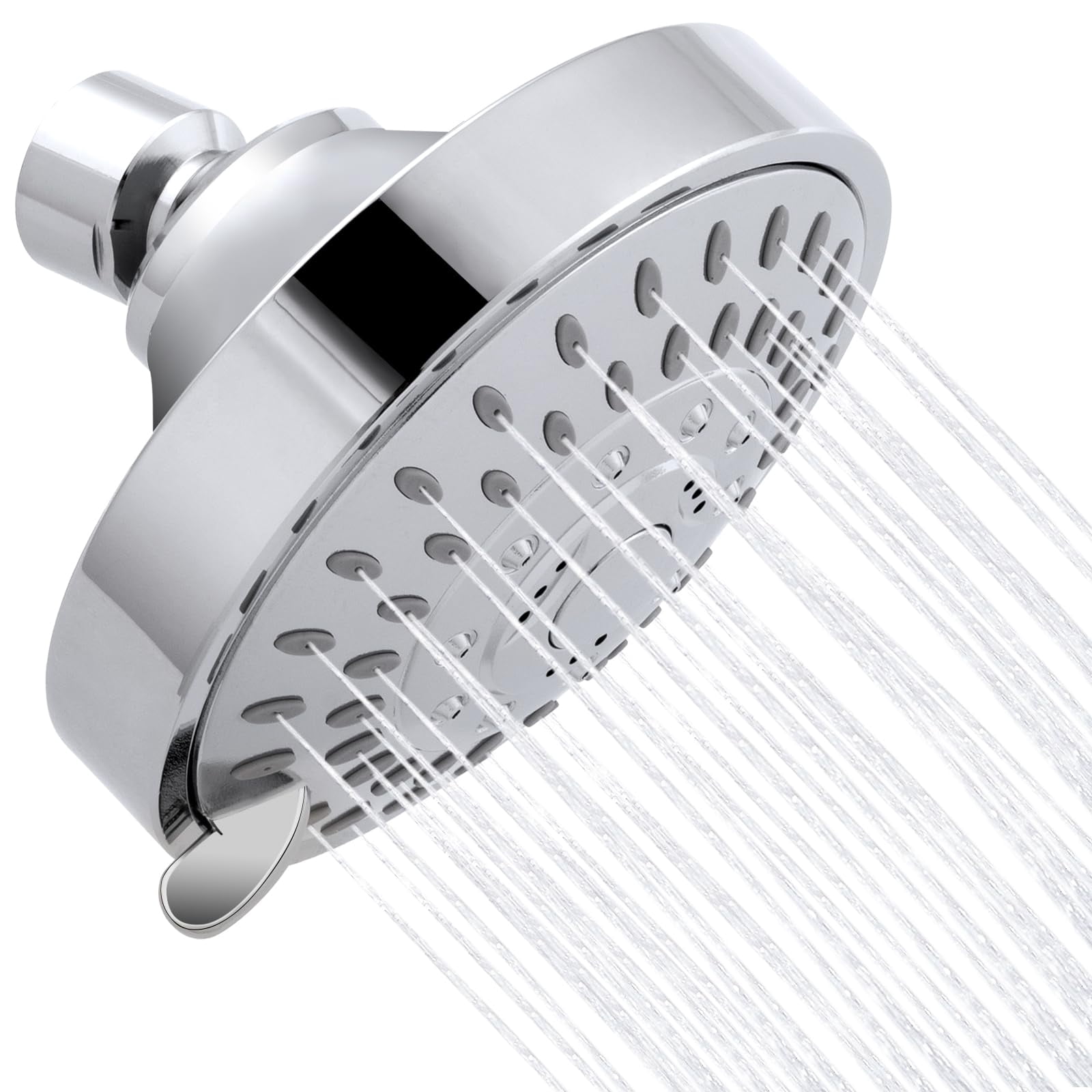 Shower Head High Pressure Rain Fixed Showerhead 5-Setting with Adjustable Metal Swivel Ball Joint - Relaxed Shower Experience Even at Low Water Flow & Pressure