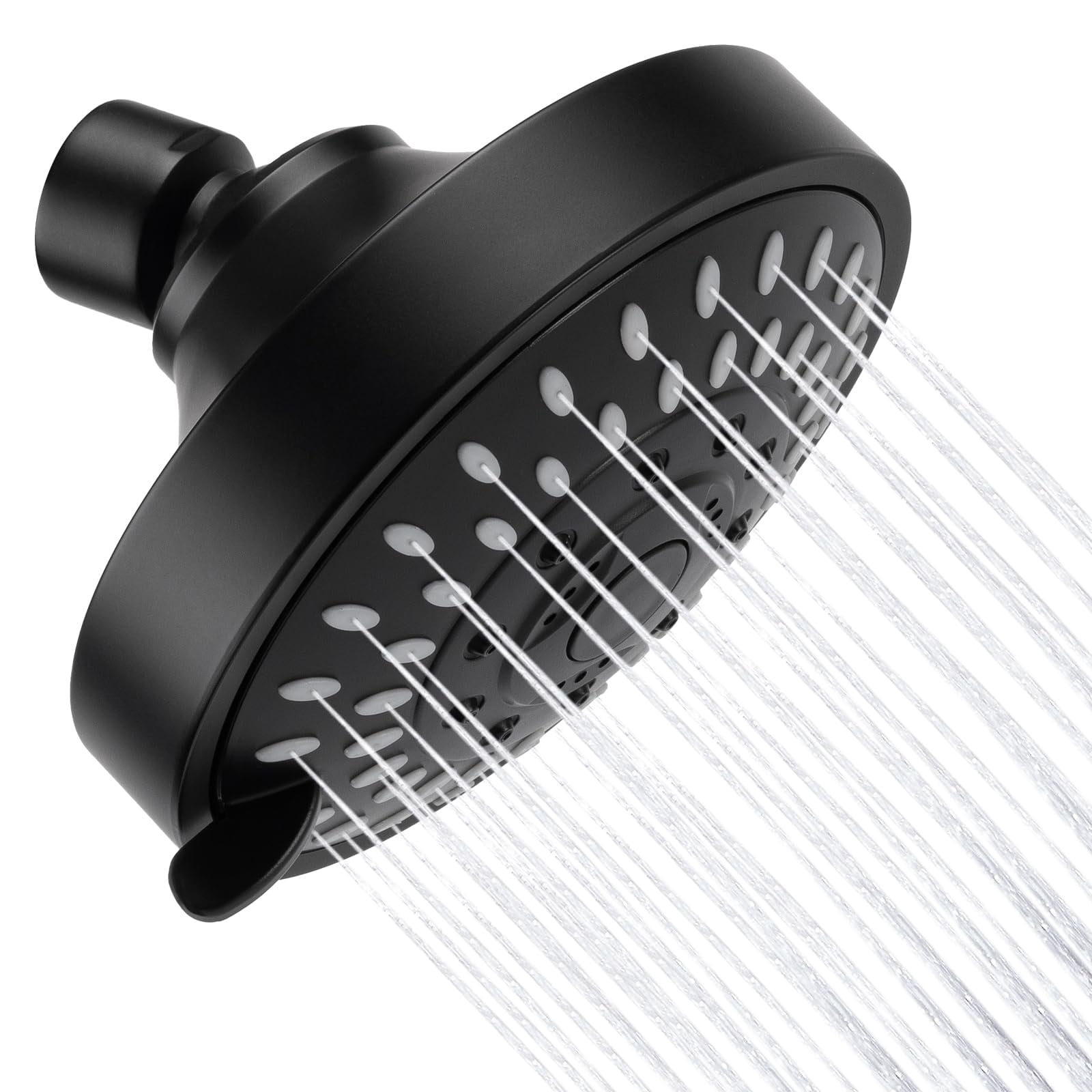 Shower Head High Pressure Rain Fixed Showerhead 5-Setting with Adjustable Metal Swivel Ball Joint - Relaxed Shower Experience Even at Low Water Flow & Pressure