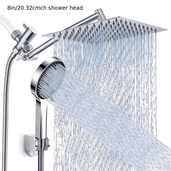 Shower Head, High Pressure Rain/Hand Shower Combination with 11 Extended Arm, 9 Settings, Leak Proof Shower Head with Stand, Height/Angle Adjustable, Chrome Plated, Matte Black
