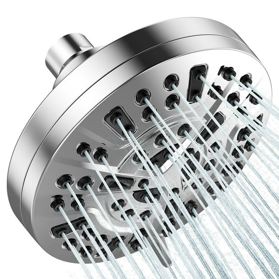 Cshidworld 8-Mode High Pressure Shower Head, Rain Fixed Showerhead with Adjustable Metal Swivel Ball Joint, Bathroom Rain Showerhead with Anti-Clogging Silicone Nozzles 5 Inch, Chrome Finish