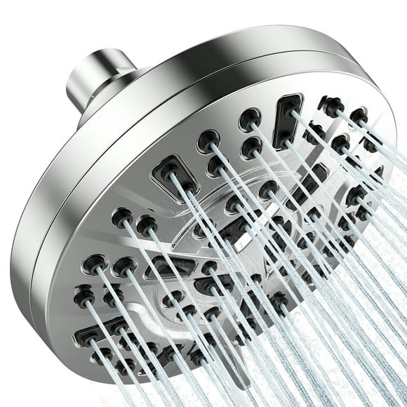 8-Mode High Pressure Shower Head, Rain Fixed Showerhead with Adjustable Metal Swivel Ball Joint, Luxury Bathroom Rain Showerhead with Anti-Clogging Silicone Nozzles (5 Inch, Chrome Finish)