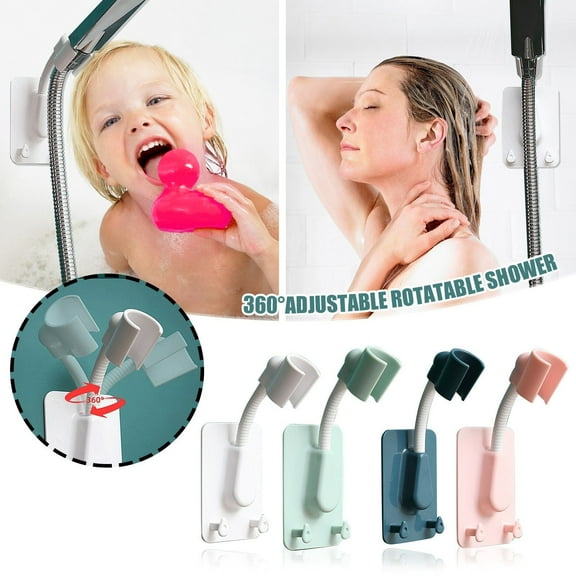 Shower Head Holder, No Drill Shower Bracket with Adhesive Base, ABS Wall Mount for Rain Shower Head, 360 Rotation & Strong Grip for Easy Installation, Perfect for Bathroom, Kids Shower, and FAJHHA