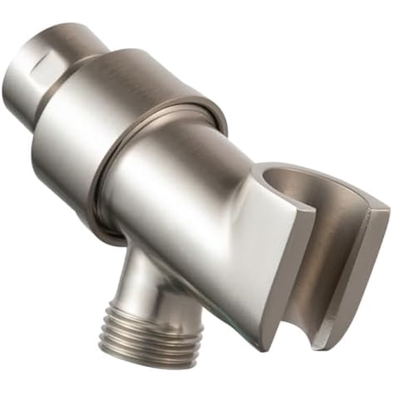Shower Head Holder All Metal for Handheld Shower Head, Brushed Nickel Adjustable Shower Arm Mount with Solid Brass Pivot Ball, 1/2 in IPS Female Inlet and Male Outlet