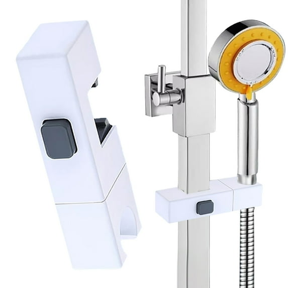 Shower Head Holder for Square Shower Tubes, Plastic Rotatable Adjustable Bracket with Sliding Sleeve - Rectangular Pipe Design for Height Adjustment, Fits 30x18 mm Square Tubes (White,1 Pcs)