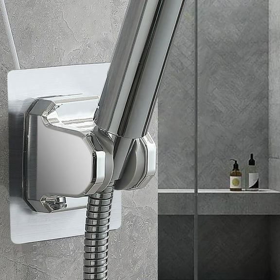 Shower Head Holder Strong Adhesive No Drilling Wall Mount Adjustable Handheld Showerhead Bracket for RV Kids Bathroom Shower,Fix Firmly and Use Conveniently (Silver, 1)