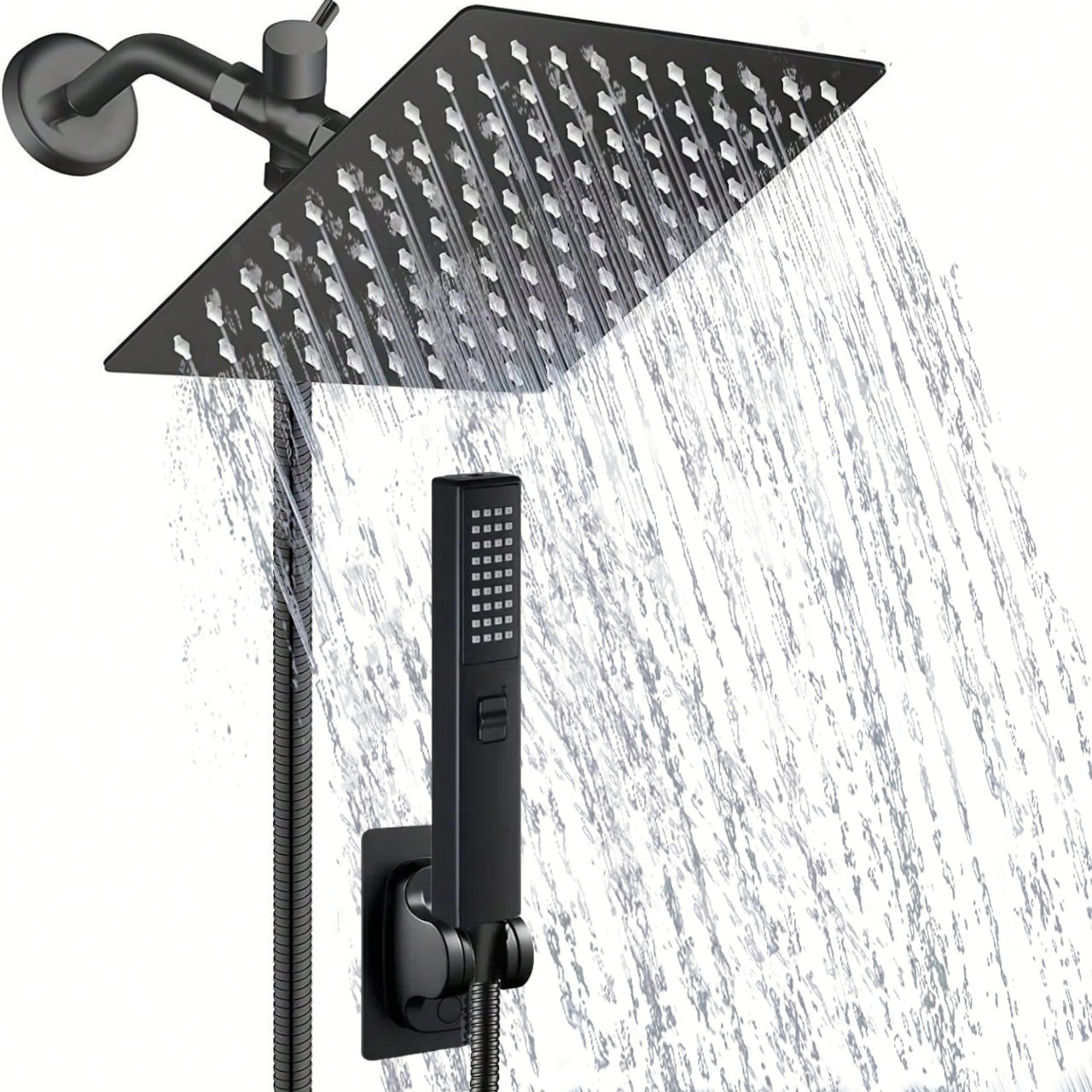 Shower Head with Hose, 8'' High Pressure Rain Shower Head, Handheld Shower Head Combo, 2+1 Spray Settings Adjustable Shower Head with Holder, Height/Angle Adjustable