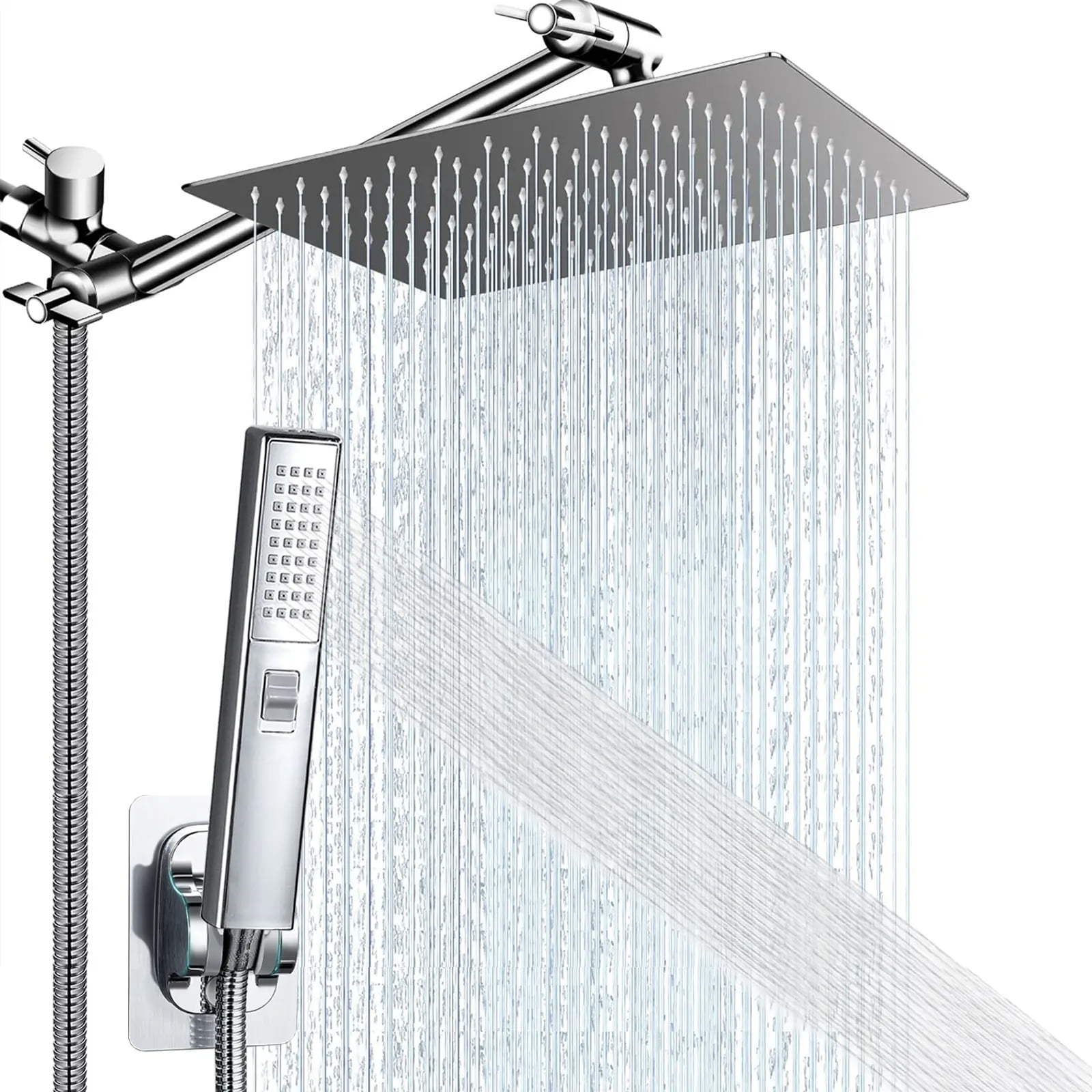 Shower Head with Hose, 8'' High Pressure Rain Shower Head, Handheld Shower Head Combo with 11'' Extension Arm, 2+1 Spray Settings Adjustable Shower Head with Holder, Height/Angle Adjustable