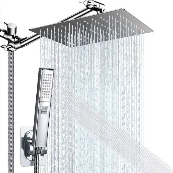 Shower Head with Hose, 8'' High Pressure Rain Shower Head, Handheld Shower Head Combo with 11'' Extension Arm, 2+1 Spray Settings Adjustable Shower Head with Holder, Height/Angle Adjustable