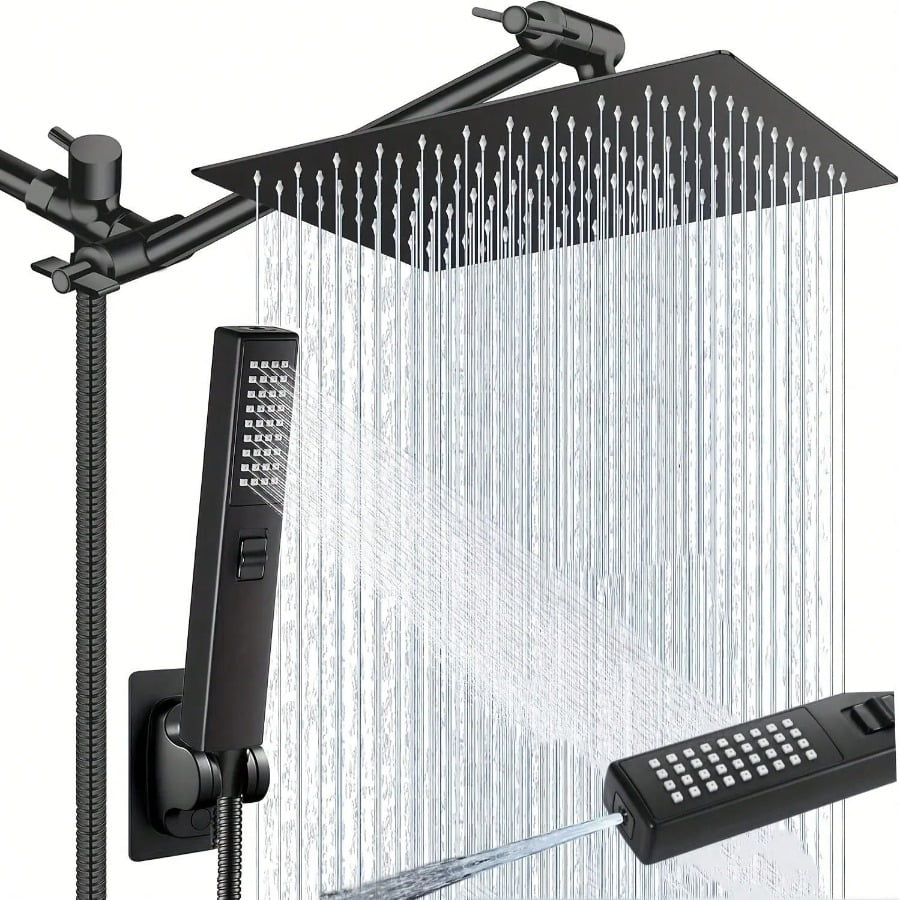 Shower Head with Hose, 8'' High Pressure Rain Shower Head, Handheld Shower Head Combo with 11'' Extension Arm, 2+1 Spray Settings Adjustable Shower Head with Holder, Height/Angle Adjustable