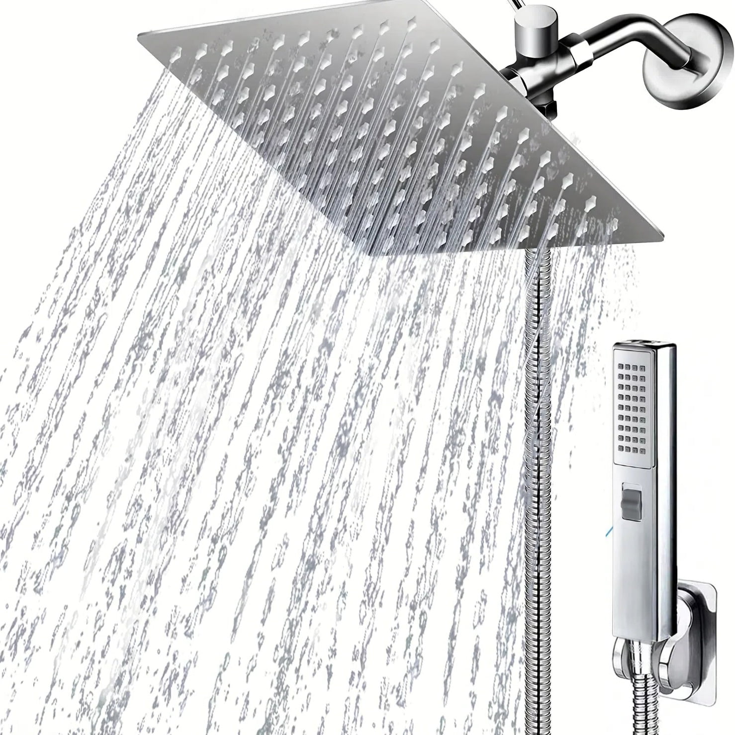 Shower Head with Hose, 8'' High Pressure Rain Shower Head, Handheld Shower Head Combo, 2+1 Spray Settings Adjustable Shower Head with Holder, Height/Angle Adjustable