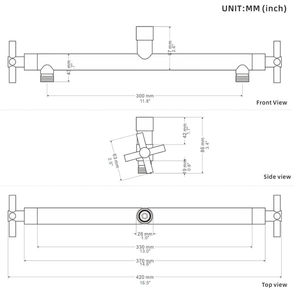 Shower Head Manifold with Double Outlet and Shut Off Valves for Dual Sprayer System, Brushed Gold STG04-LL