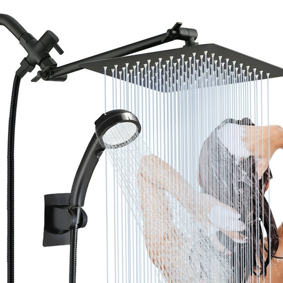 Shower Head, Rain Shower Head with Handheld Spray Combo, 8 Inch Adjustable High Pressure Rainfall Shower Head, Dual Showerhead Set with Extension Arm and 60 Inch Long Shower Hose (Silver)