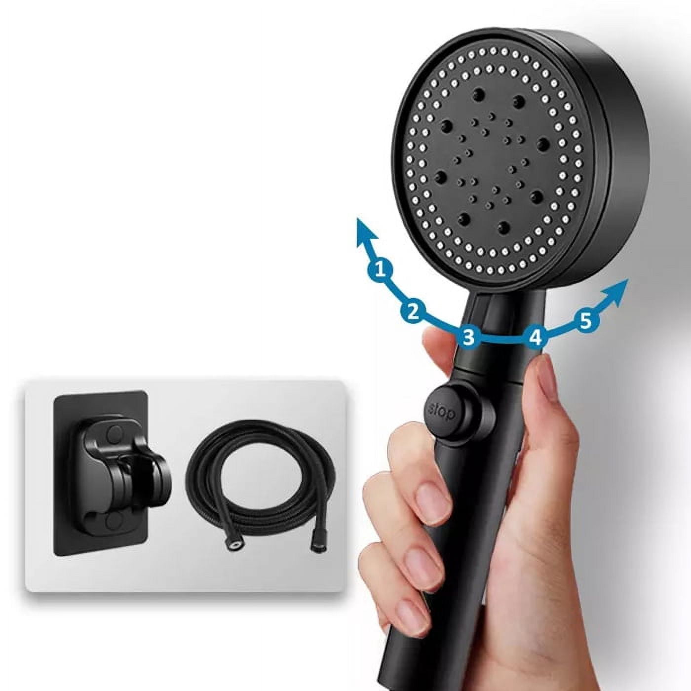 Shower Head Water Saving Black 5 Mode Adjustable High Pressure Shower ...
