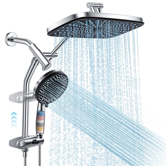Shower Head With Handheld 12" High Rain Heads Filtered Spraybo & Adjustable Extension Arm Showerheads Hand Held Showers Set For Bathroom