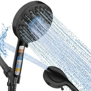 Filtered Shower Head,10 Modes Detachable Shower Head with Handheld, High Pressure Showerhead with 60" Stainless Steel Hose&Adjustable Holder, Built-in 2 Mode Power Wash to Clean Pets,Tile&Tub, Black