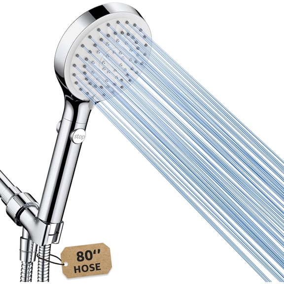 Shower Head with Handheld, High Pressure Handheld 80" Extra Long Stainless Steel Hose & Adjustable Bracket, Showerhead ON/OFF Switch for Pets Bath