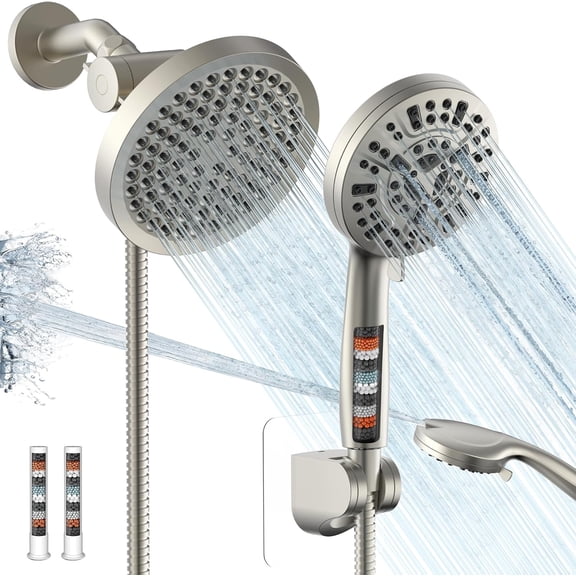 Shower Head with Handheld Spray Combo,6" High Pressure Rain ShowerHead,5" Dual Double Handheld Shower Head with 10-Mode 78" Hose Brushed Nickel